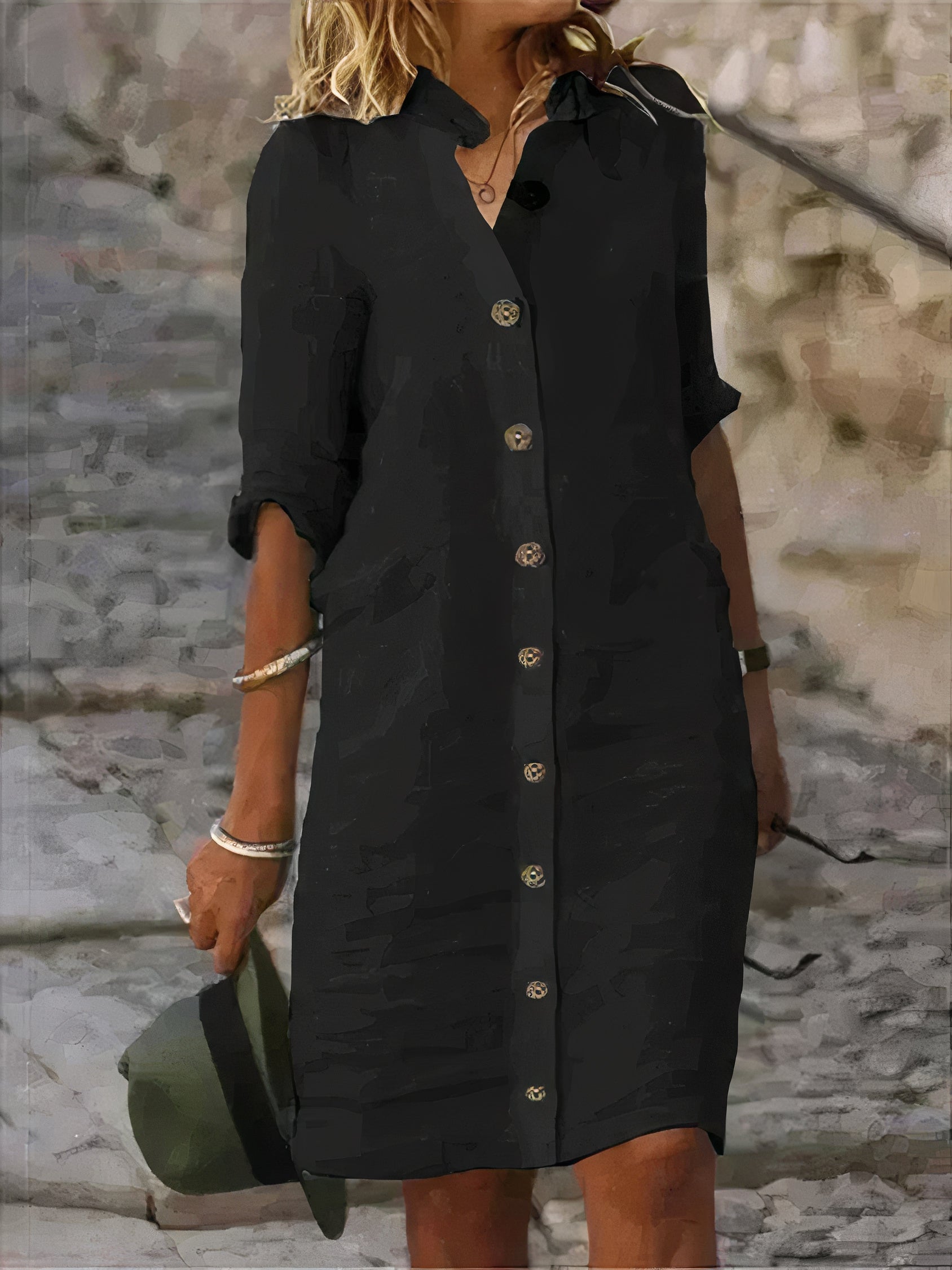 Mary - Klassisches Leinen Button-Down Hemdblusenkleid