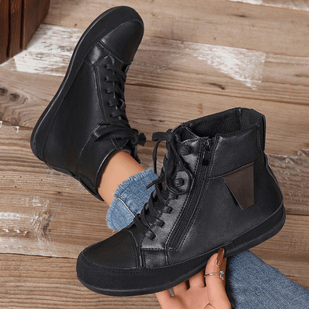 Brielle Damenschuhe mit Schnürsenkeln – Stilvolle Stiefel bis zur Mitte der Waden mit Reißverschluss an der Seite