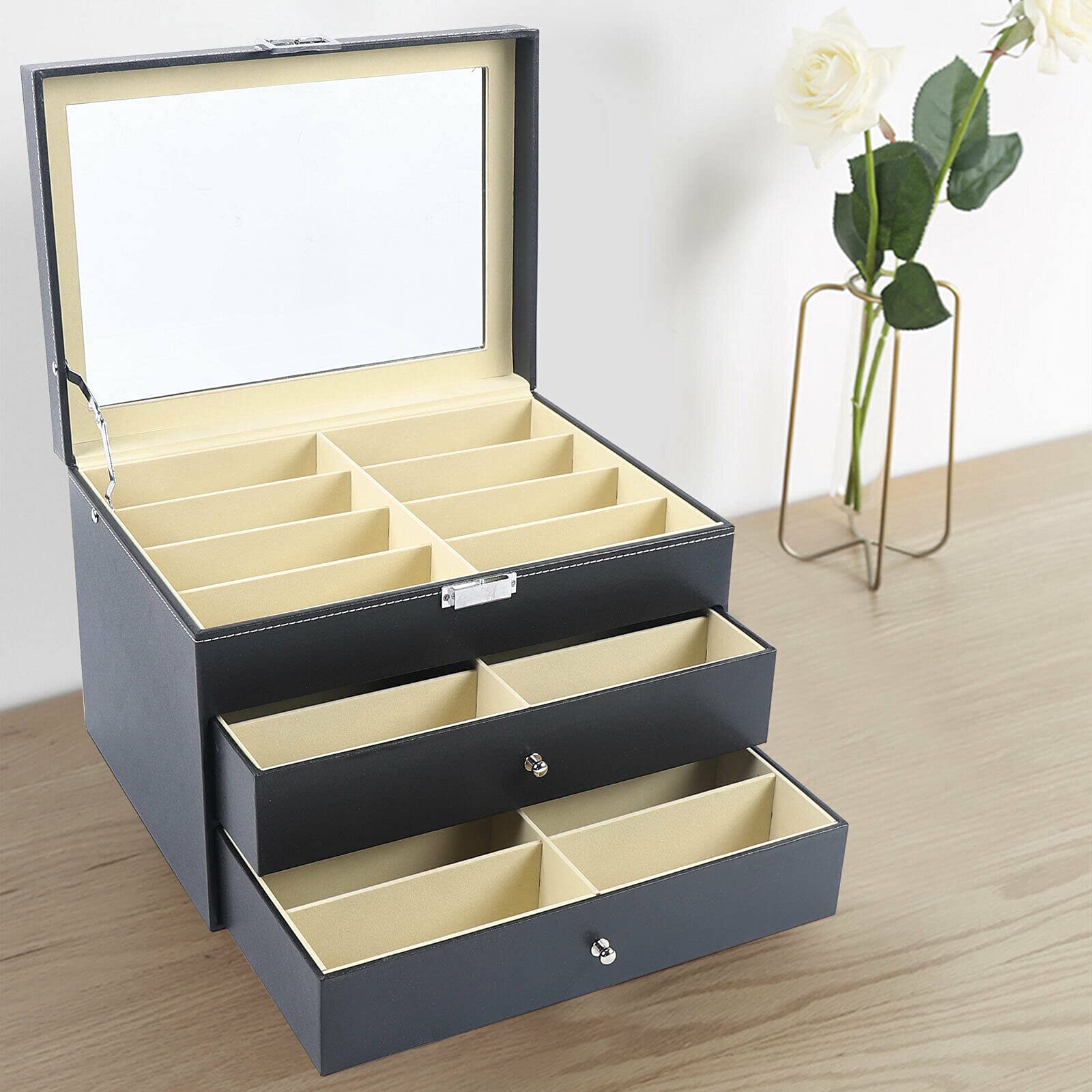 LumeStor Aufbewahrungsbox – Elegantes 3-lagiges Design mit transparenten Fächern
