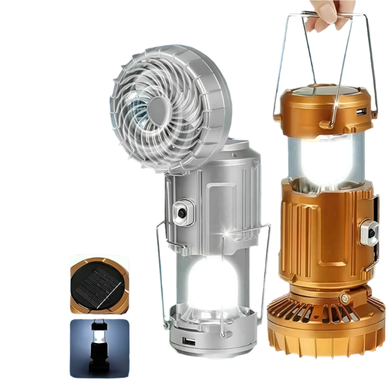 SolarBreeze LED-Campingleuchte – Zusammenklappbares Licht mit eingebautem Ventilator und USB-wiederaufladbarem Strom