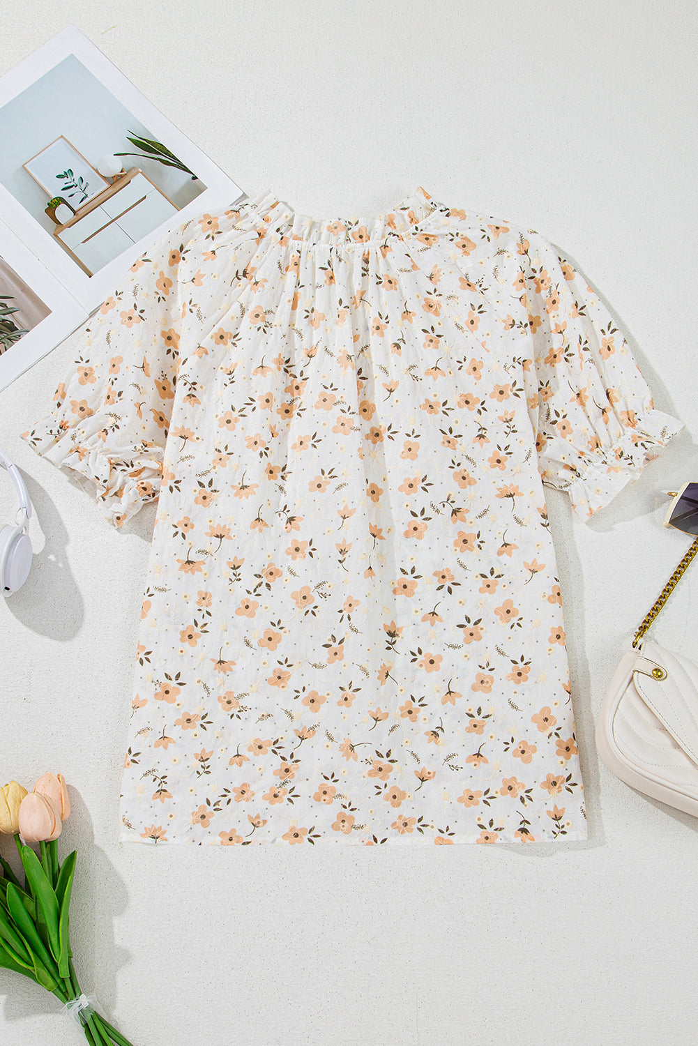 Monica - Vintage-inspirierte Blumenbluse mit Puffärmeln