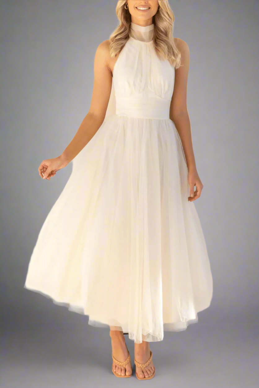 Precella - Elegantes Midi-Kleid aus Tüll mit offener Rückseite