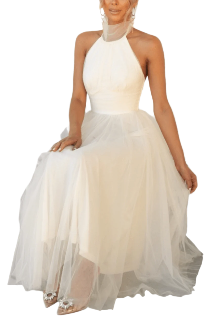 Precella - Elegantes Midi-Kleid aus Tüll mit offener Rückseite