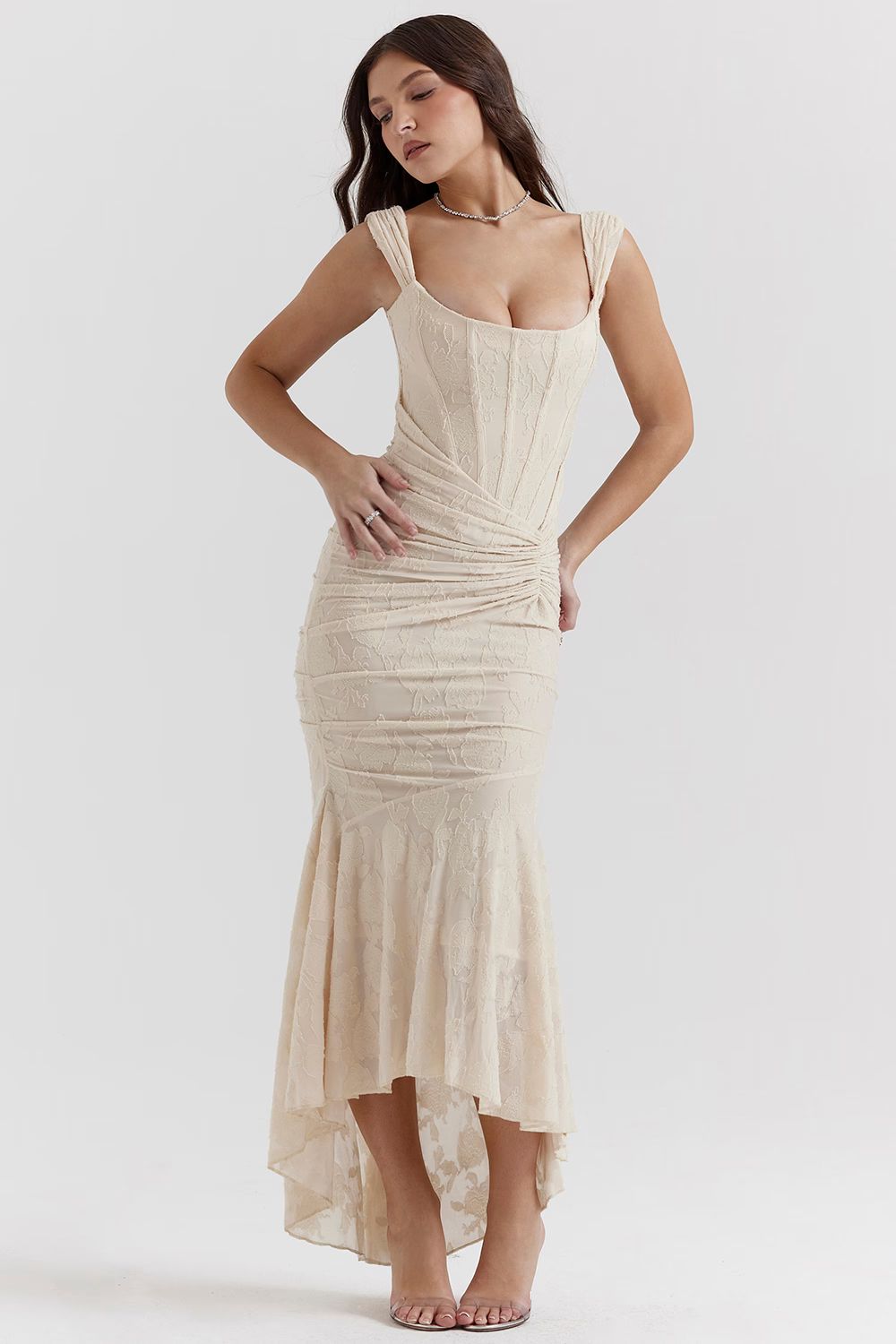 Celeste Maxikleid mit tiefem V-Ausschnitt