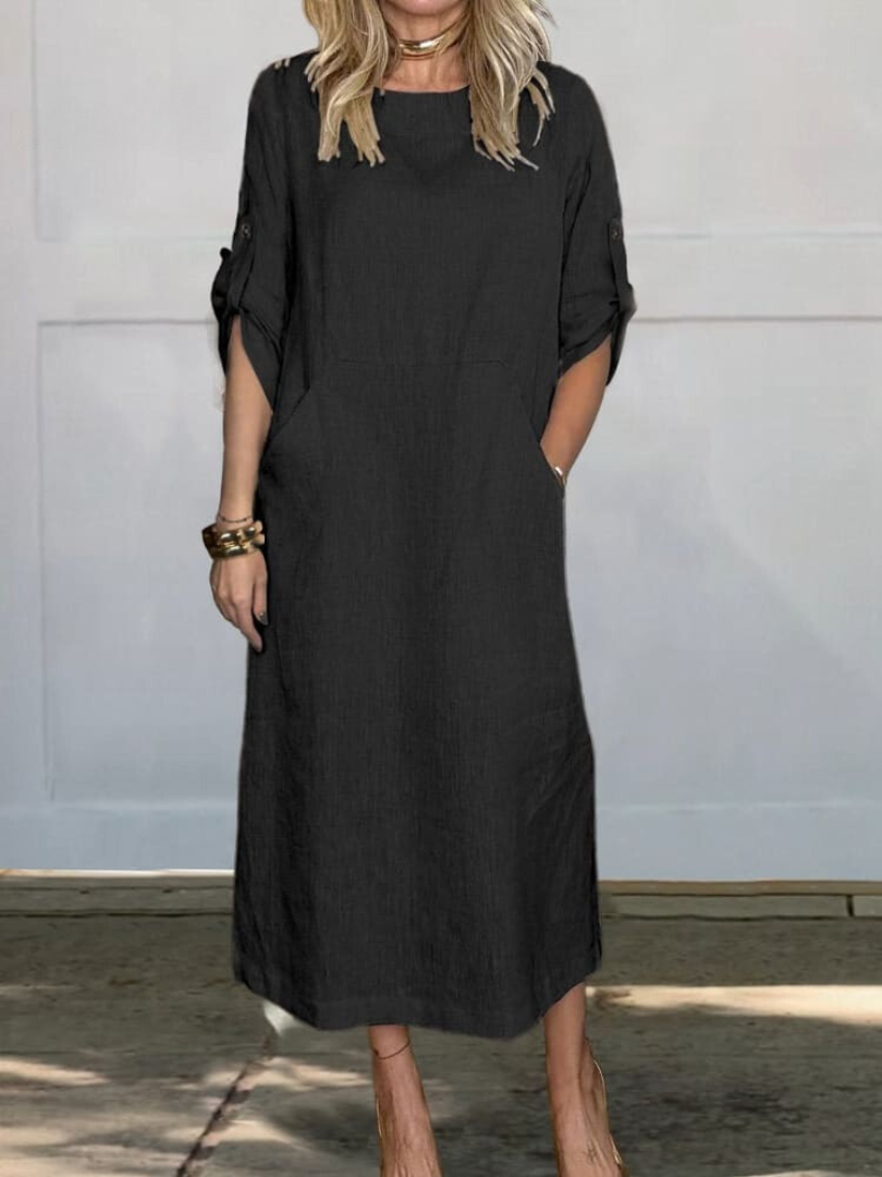 Selina Let Sommerkleid für Damen – Elegantes Einfarbiges Kleid aus Baumwolle