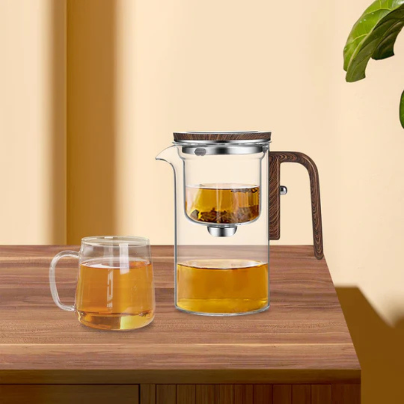 ClearPour hitzebeständiges Glas-Teekanne mit Holzhandle – Elegante Zubereitung