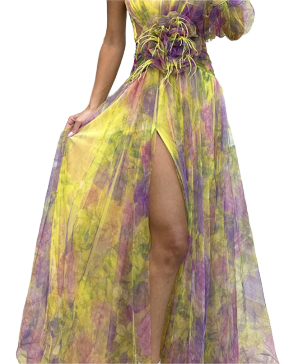 Zody - Blümchen Maxikleid mit einem Schulterträger, Schlitz und Tailleneinsatz