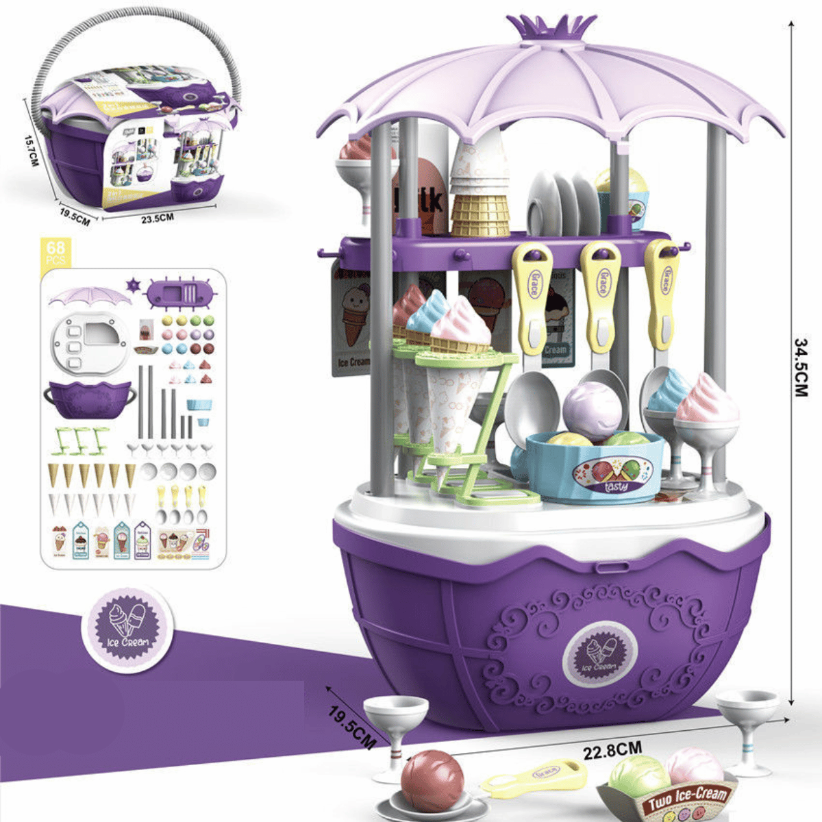 Deluxe Dessertwagen Spielzeug für Kinder – Set mit 69 Teilen für fantasievolles Spielen und imaginative Abenteuer