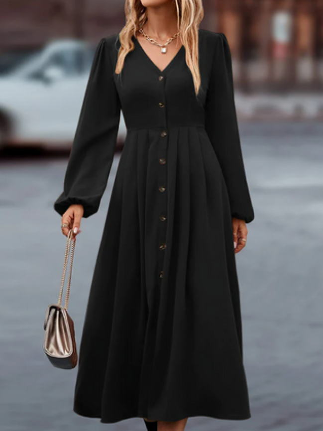 Amalie Elegante Midi-Kleider mit Puffärmeln und Knöpfen