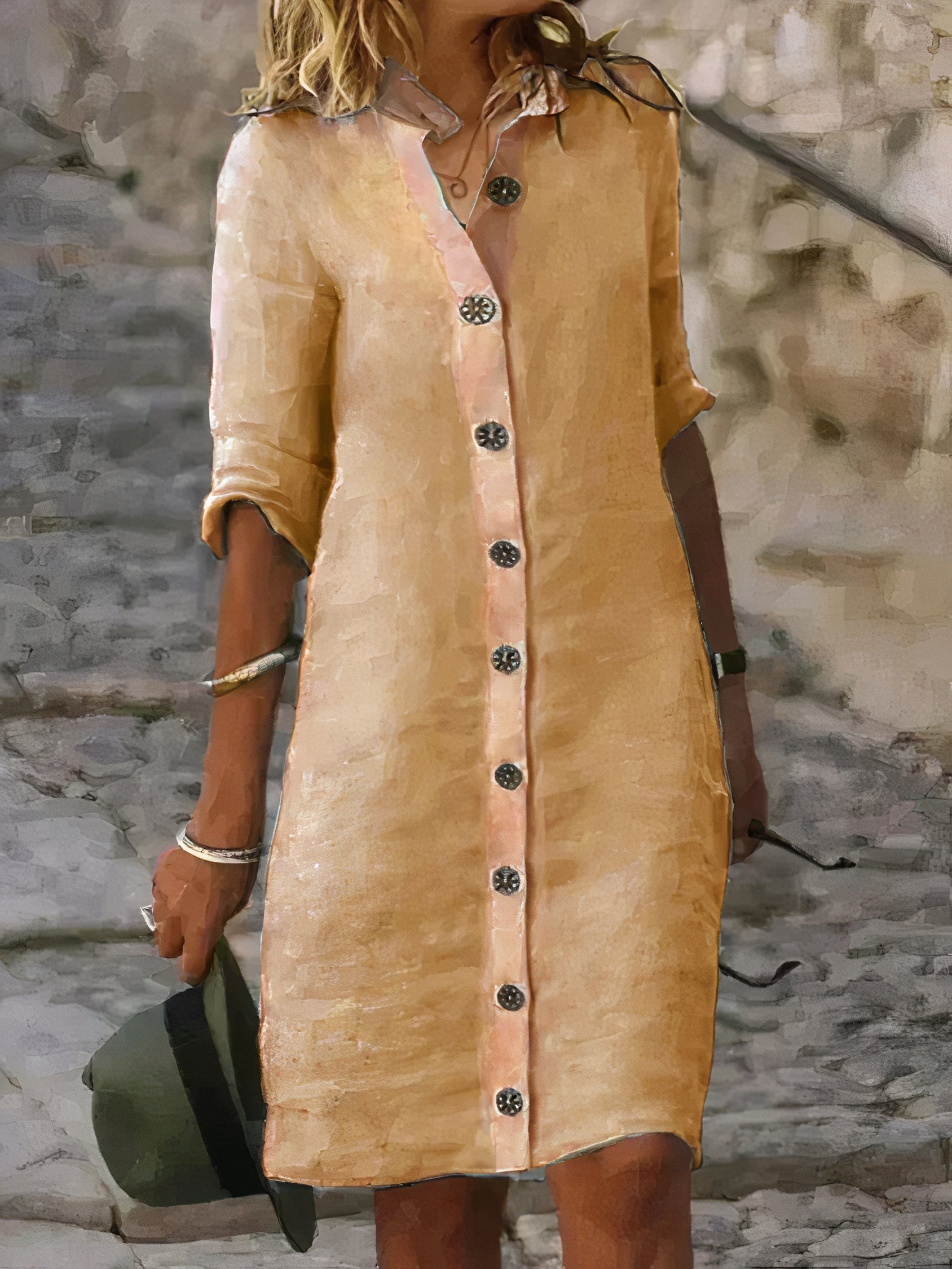 Mary - Klassisches Leinen Button-Down Hemdblusenkleid