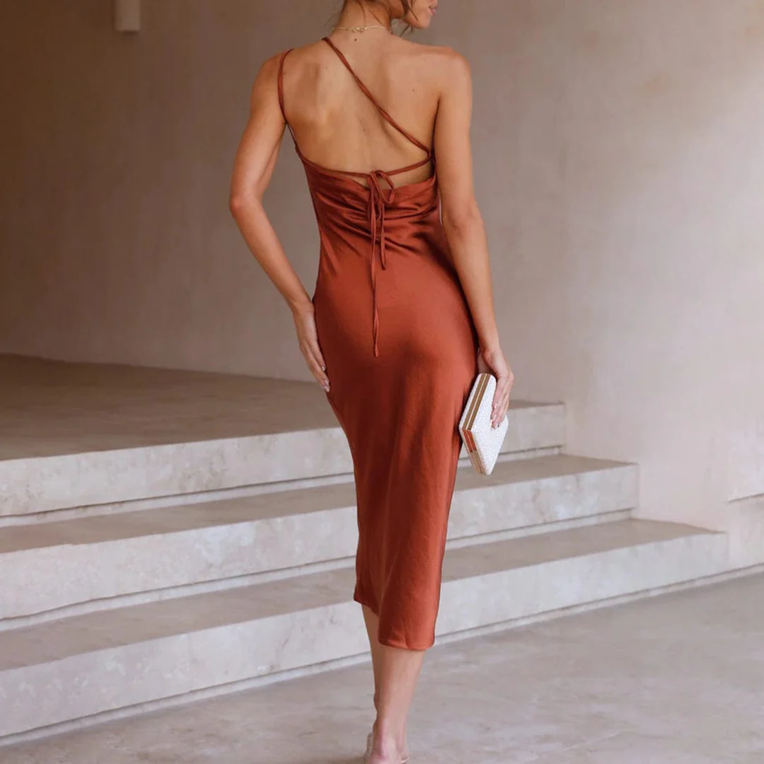Marie - Luxuriös Satin-Midikleid mit einem Schulterträger
