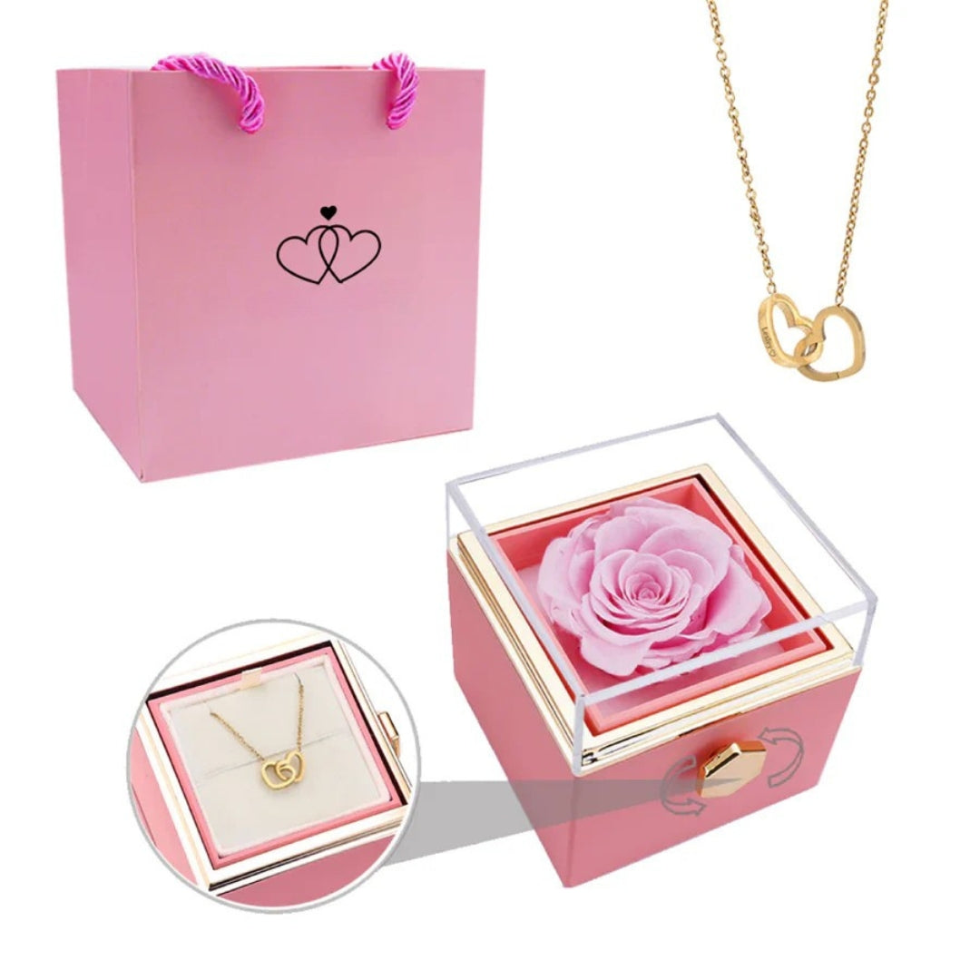 EternaBloom - Geschenkbox mit Halskette und konservierten Rosen in einer Luxusbox