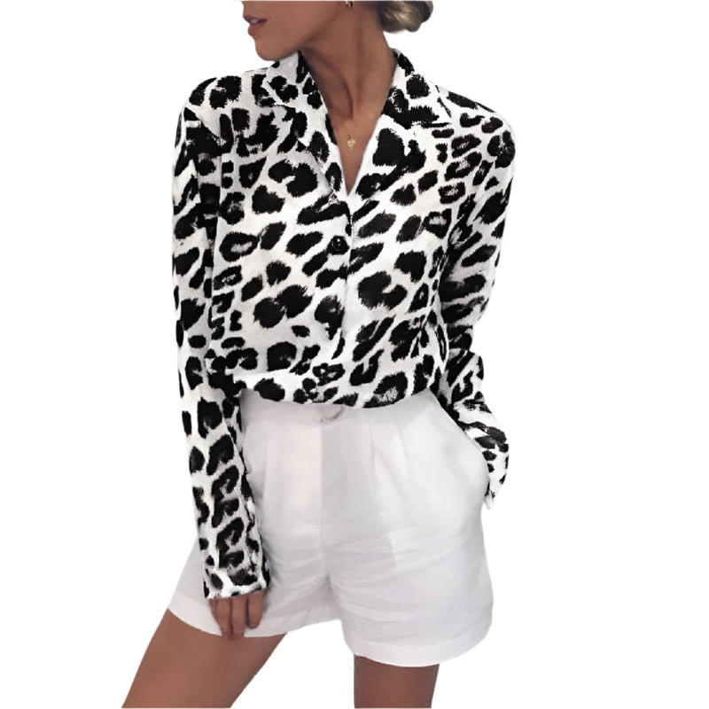 Hanna Leopardenmuster Bluse mit Langarm und Hemdkragen
