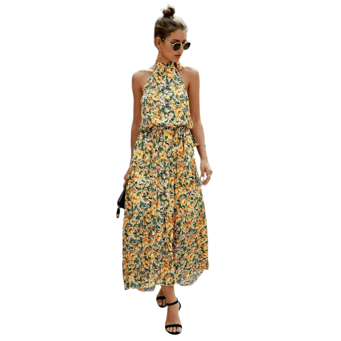 Maribel Blomster Boho Maxikleid mit Schlitz im Hals