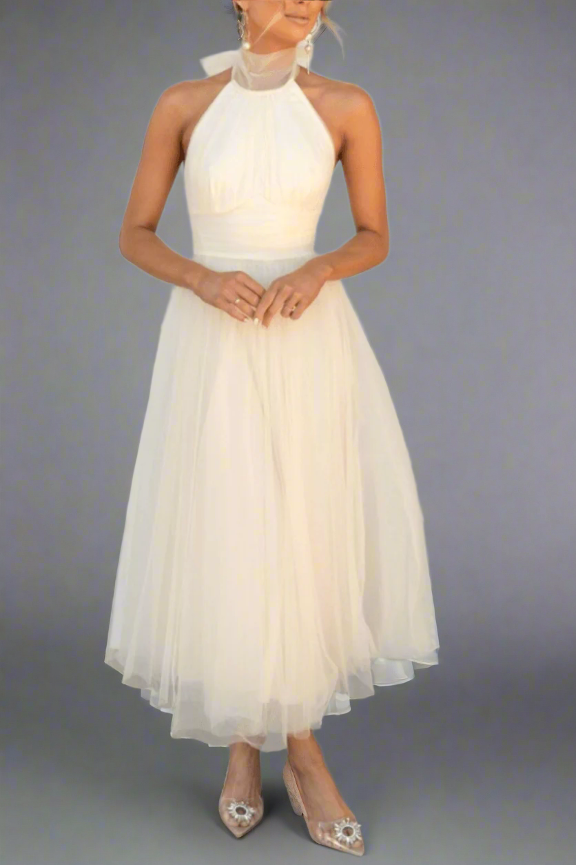 Precella - Elegantes Midi-Kleid aus Tüll mit offener Rückseite
