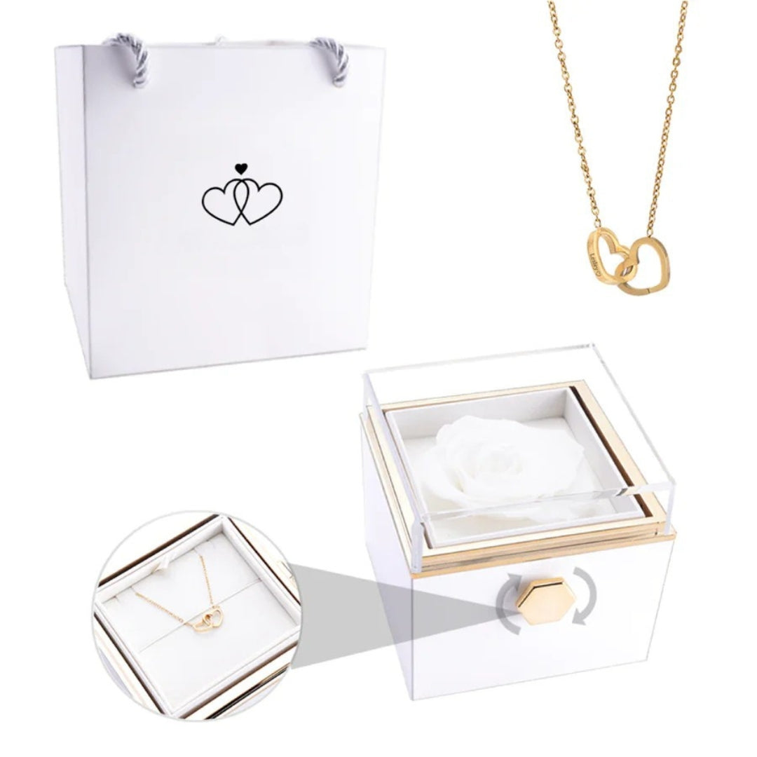 EternaBloom - Geschenkbox mit Halskette und konservierten Rosen in einer Luxusbox
