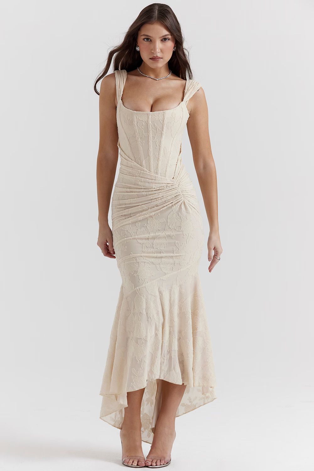 Celeste Maxikleid mit tiefem V-Ausschnitt