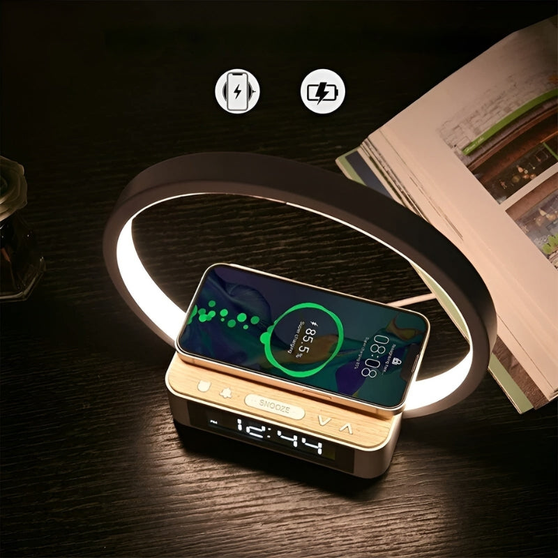 LumaDock Smart Tischlampe mit Drahtloser Ladung und Wecker