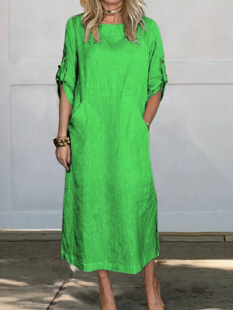 Selina Let Sommerkleid für Damen – Elegantes Einfarbiges Kleid aus Baumwolle