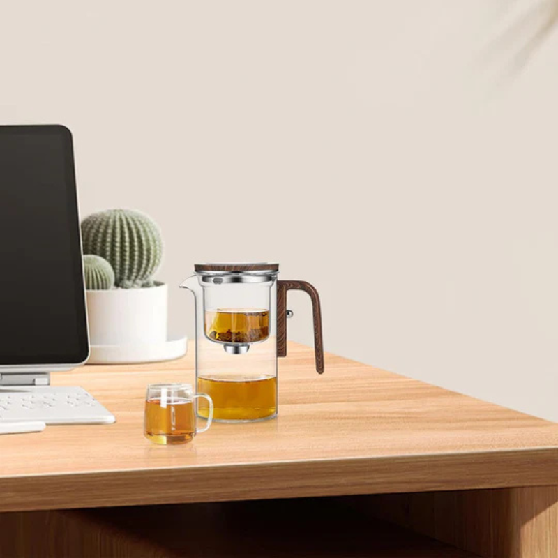 ClearPour hitzebeständiges Glas-Teekanne mit Holzhandle – Elegante Zubereitung