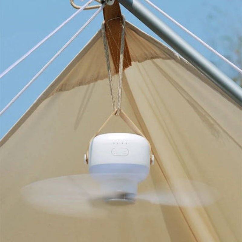 BreezeGlow - Tragbarer Deckenventilator mit LED-Licht und Bluetooth-Lautsprecher