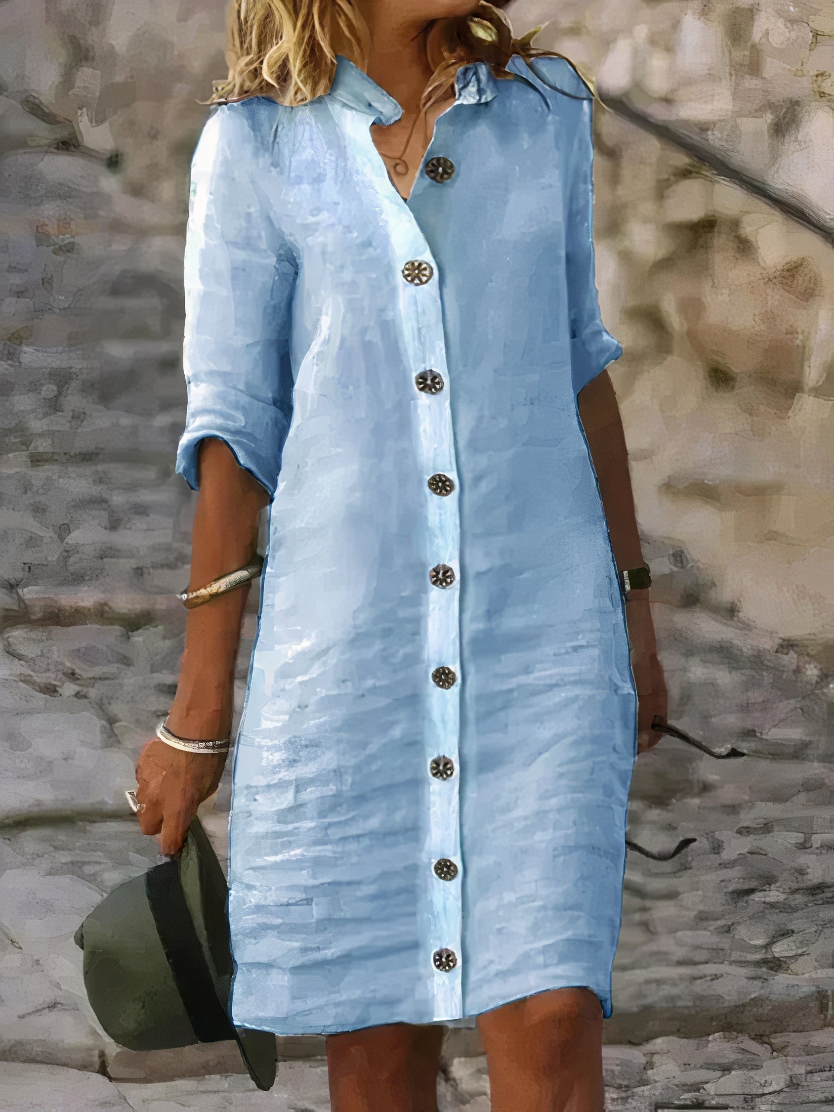 Mary - Klassisches Leinen Button-Down Hemdblusenkleid
