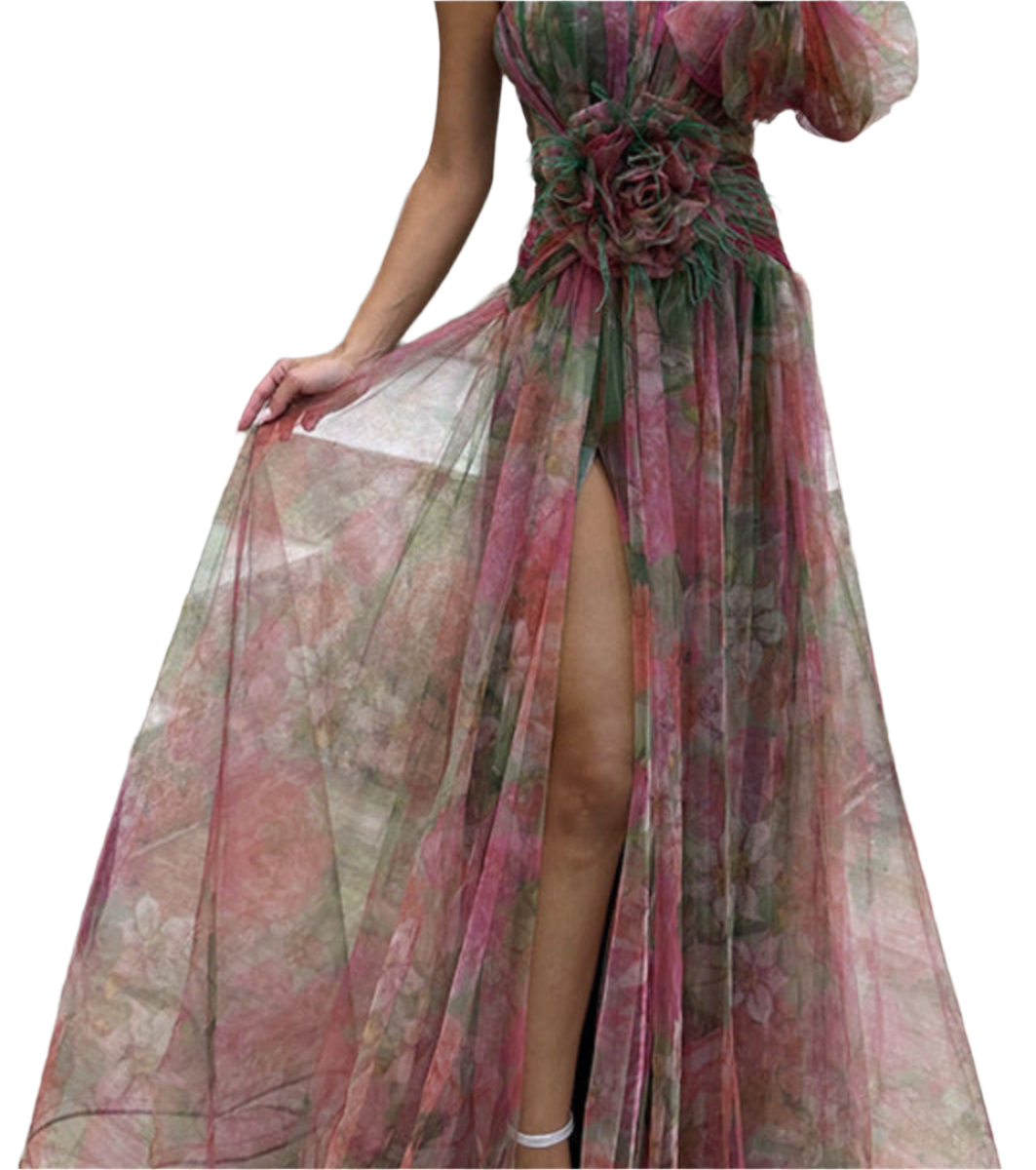 Zody - Blümchen Maxikleid mit einem Schulterträger, Schlitz und Tailleneinsatz