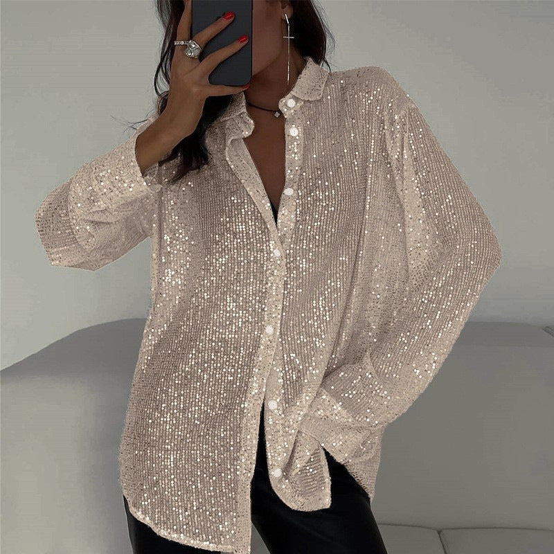 Caroline - Übergroße Paillettenjacke mit Knöpfen