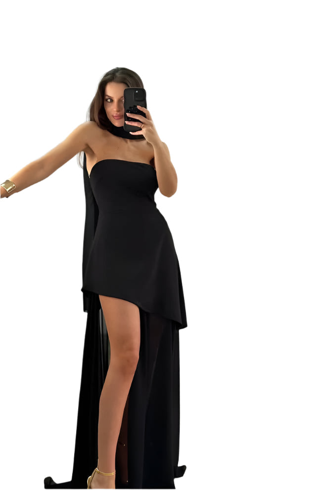 Amélie – Elegantes trägerloses Kleid mit doppellagigem Rock