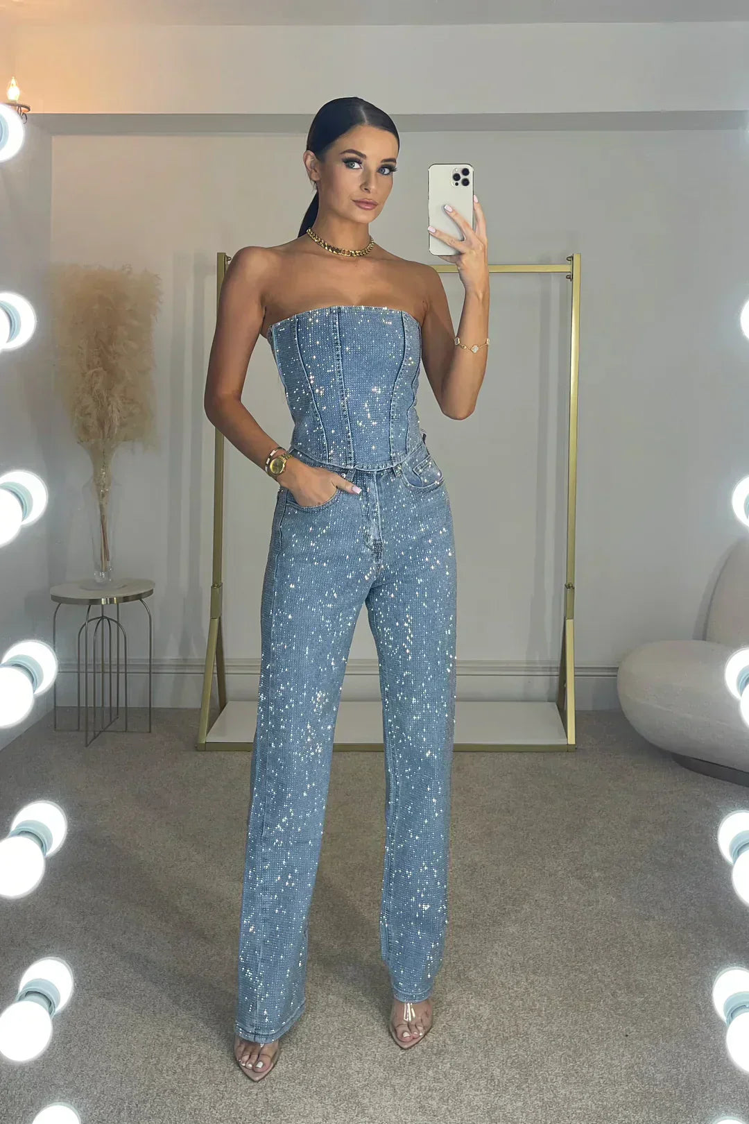 Sofia Ohne Gürtel Jumpsuit – Eleganz und Komfort mit weitem Bein