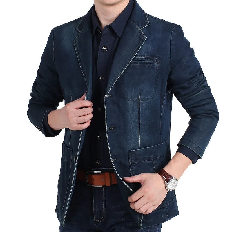 Mads Klassisch Langarm Herrenjacke mit Reverskragen und Knopfverschluss