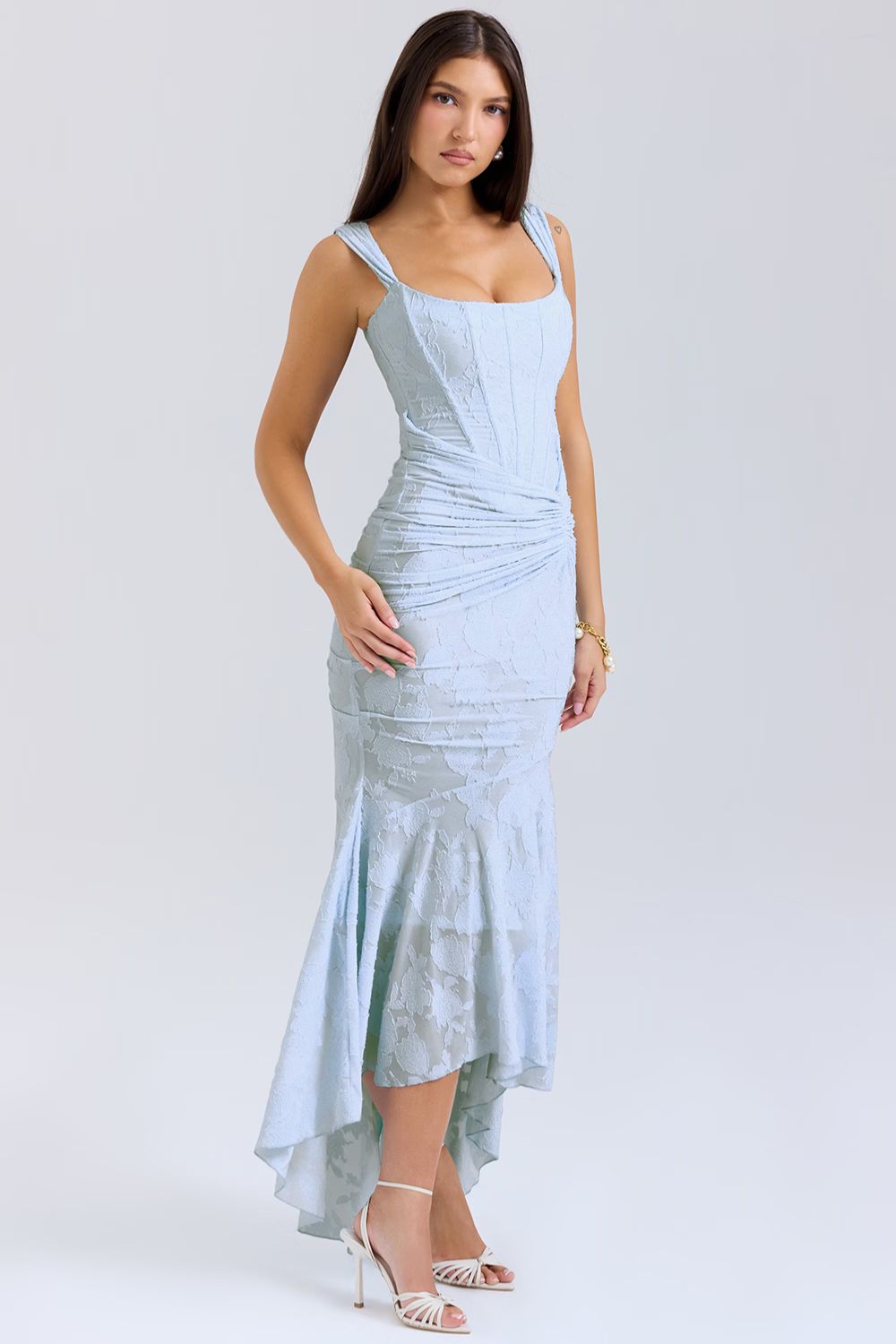 Celeste Maxikleid mit tiefem V-Ausschnitt