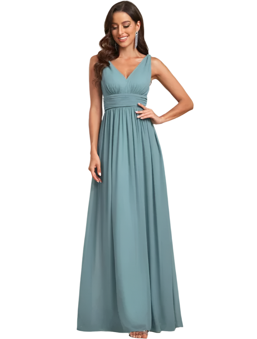 Gisele Maxikleid – Elegantes A-Linien Damenkleid mit V-Ausschnitt