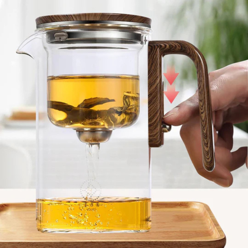ClearPour hitzebeständiges Glas-Teekanne mit Holzhandle – Elegante Zubereitung