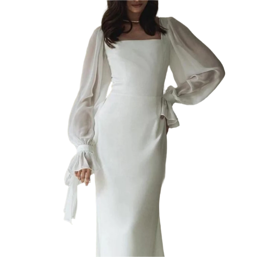 Demi - Midi-Kleid mit quadratischem Ausschnitt und transparenten Ärmeln