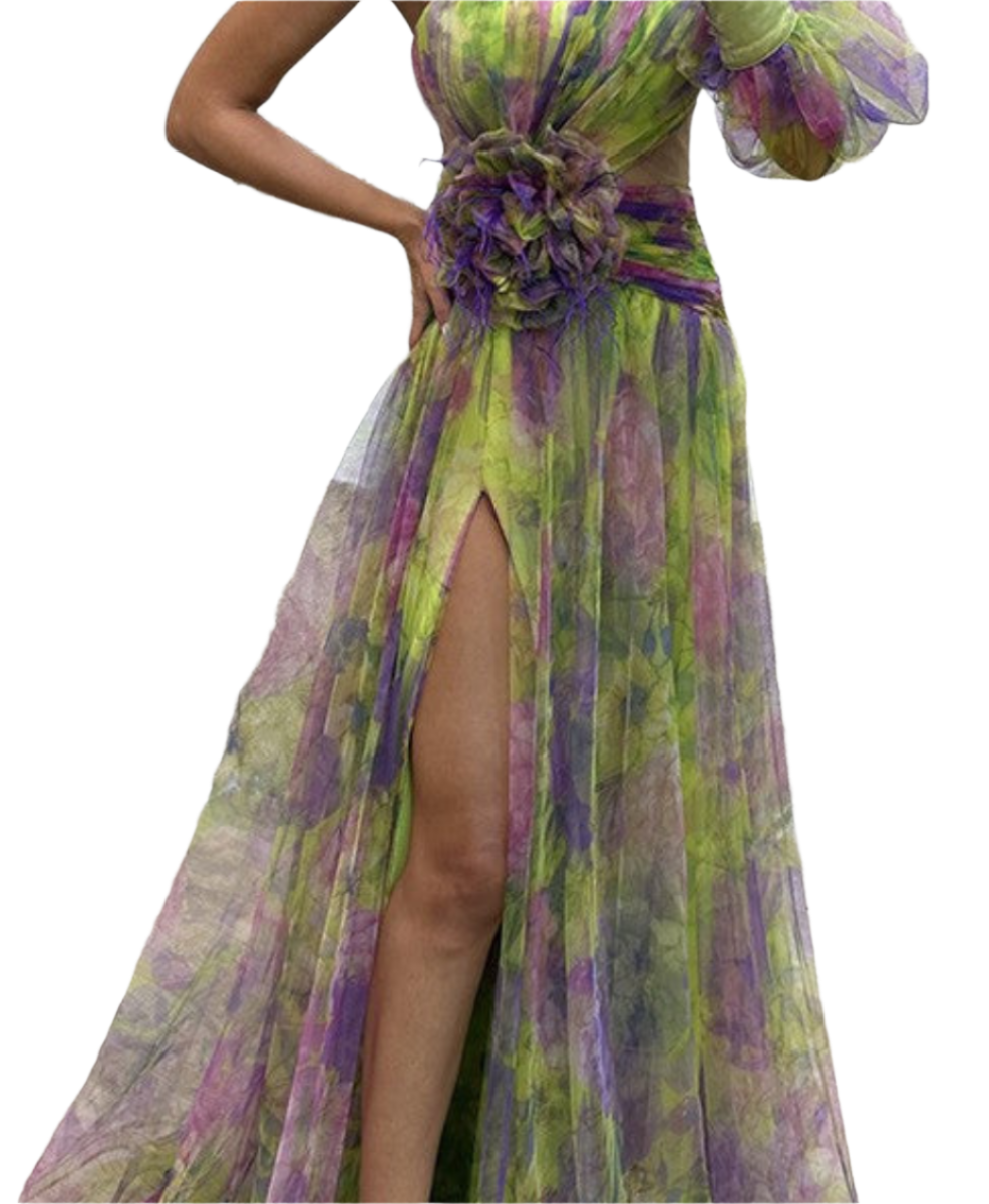 Zody - Blümchen Maxikleid mit einem Schulterträger, Schlitz und Tailleneinsatz