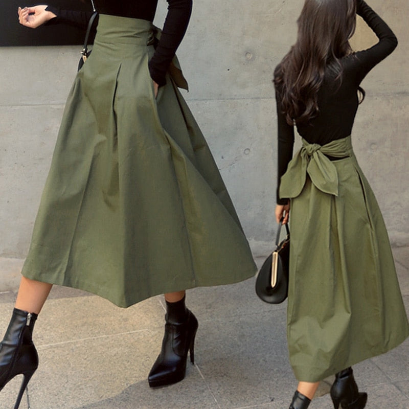 Alma Elegante Schleifenrock mit Hoher Taille und Praktischen Taschen