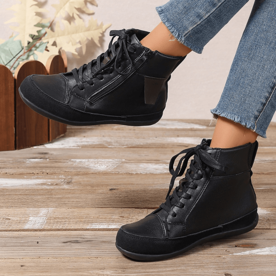 Brielle Damenschuhe mit Schnürsenkeln – Stilvolle Stiefel bis zur Mitte der Waden mit Reißverschluss an der Seite