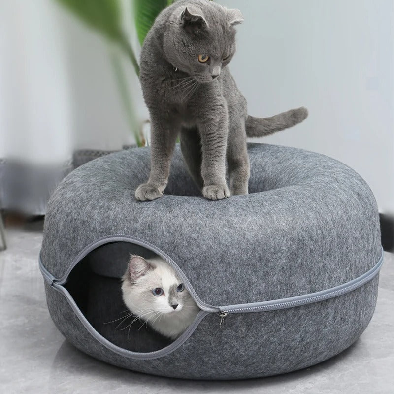 CozyNest - Bequeme donut-förmige Filz-Katzenbett