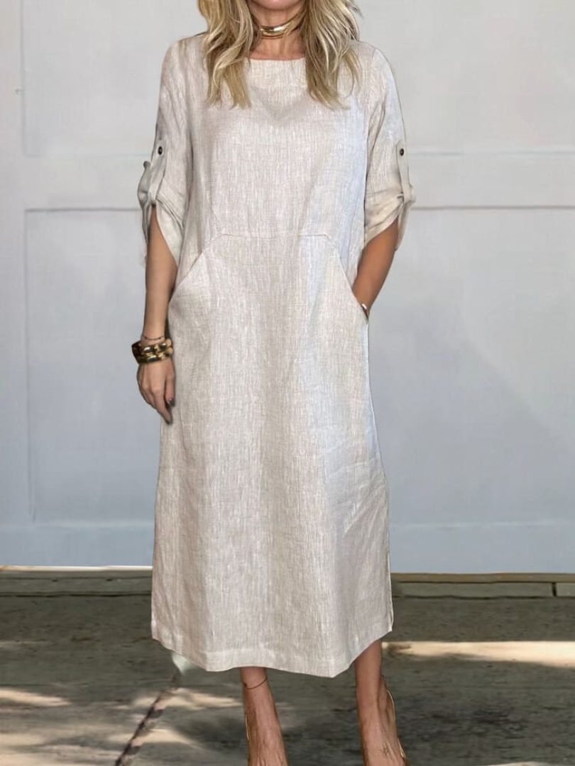 Selina Let Sommerkleid für Damen – Elegantes Einfarbiges Kleid aus Baumwolle