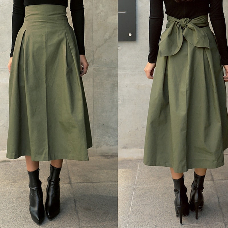 Alma Elegante Schleifenrock mit Hoher Taille und Praktischen Taschen