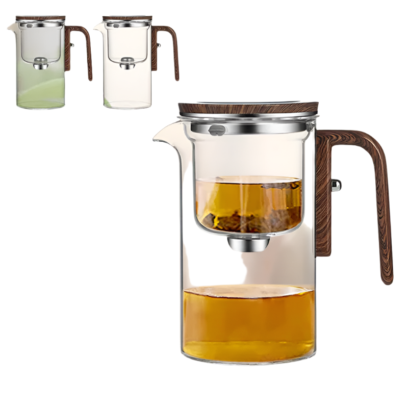 ClearPour hitzebeständiges Glas-Teekanne mit Holzhandle – Elegante Zubereitung