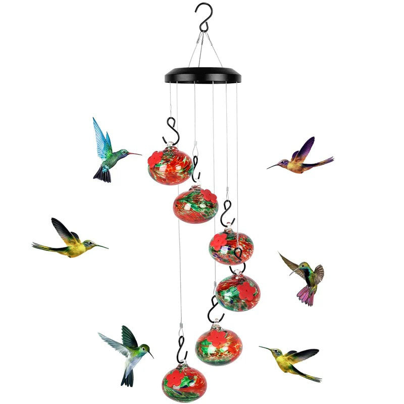 ChimeFeeder Mundgeblasenes Glas Kolibrifutter mit Windglocke