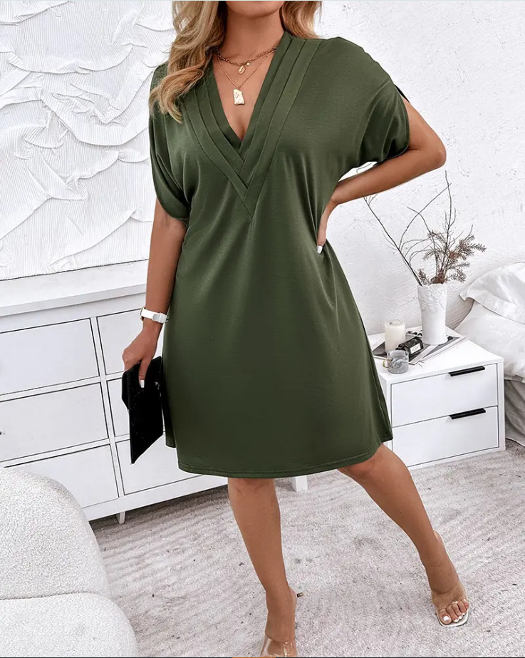 Rebekka - Lässiges V-Ausschnitt Kleid mit kurzen Ärmeln