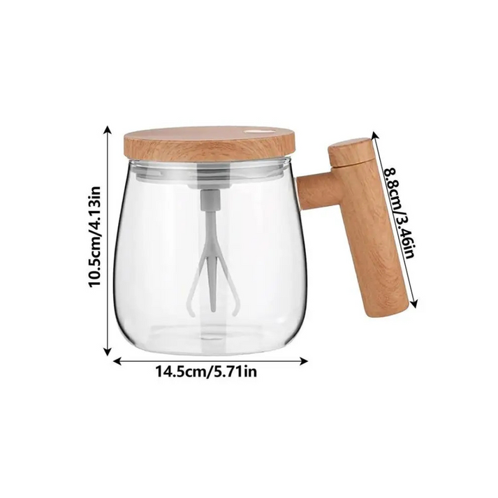 WhirlBrew - Selbstumrührendes Glasbecher mit Holzgriff