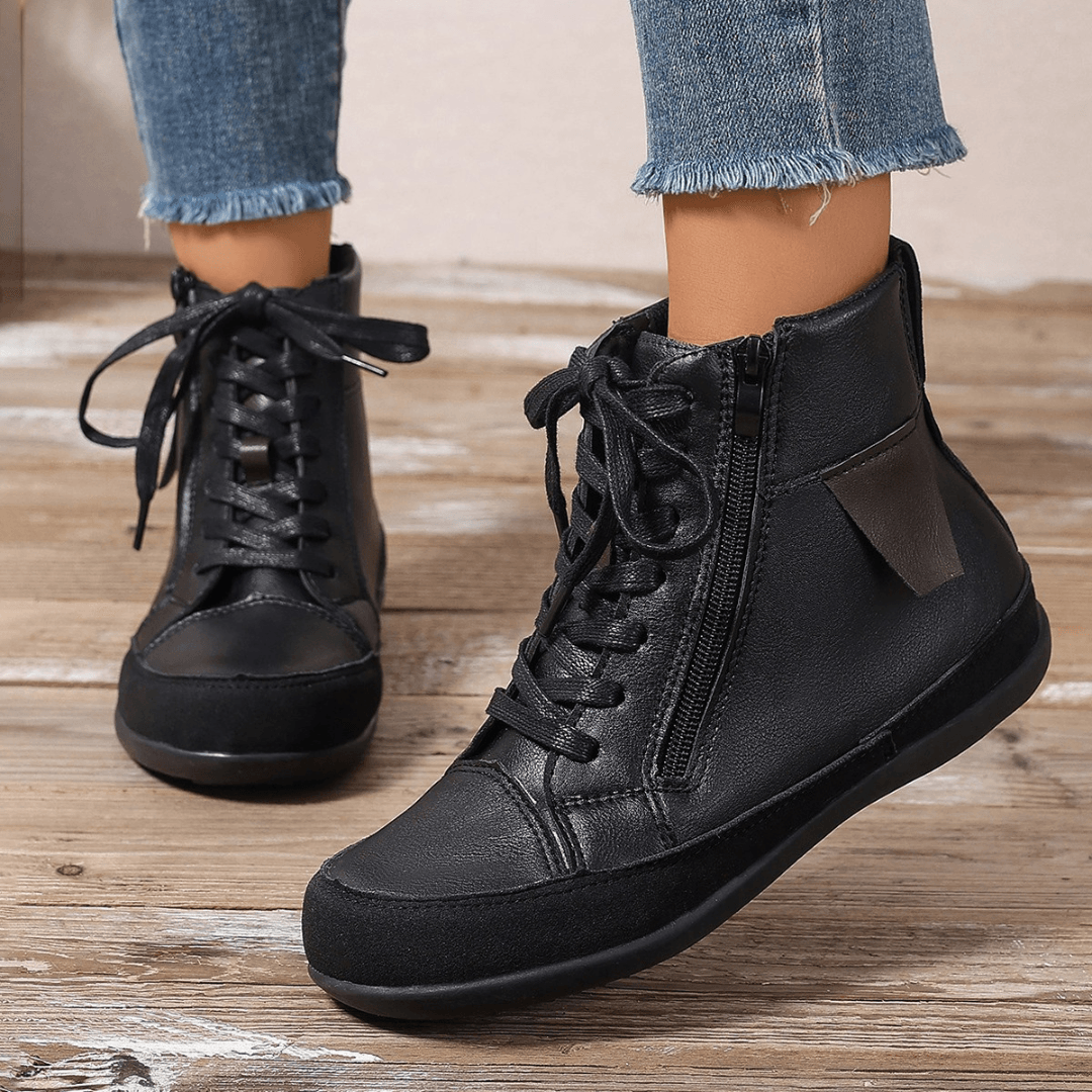 Brielle Damenschuhe mit Schnürsenkeln – Stilvolle Stiefel bis zur Mitte der Waden mit Reißverschluss an der Seite