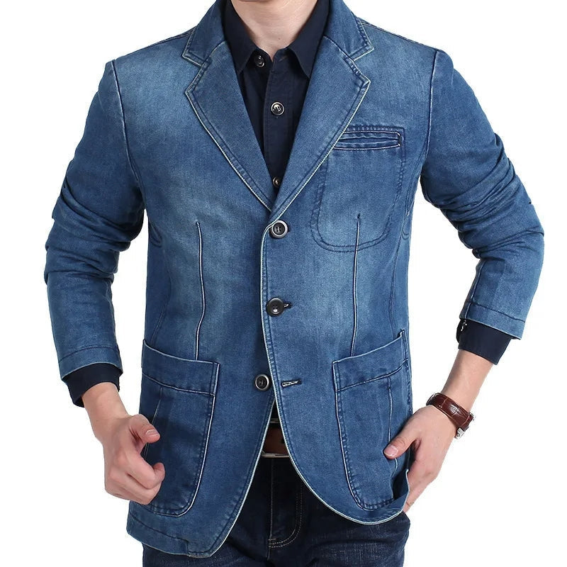 Mads Klassisch Langarm Herrenjacke mit Reverskragen und Knopfverschluss