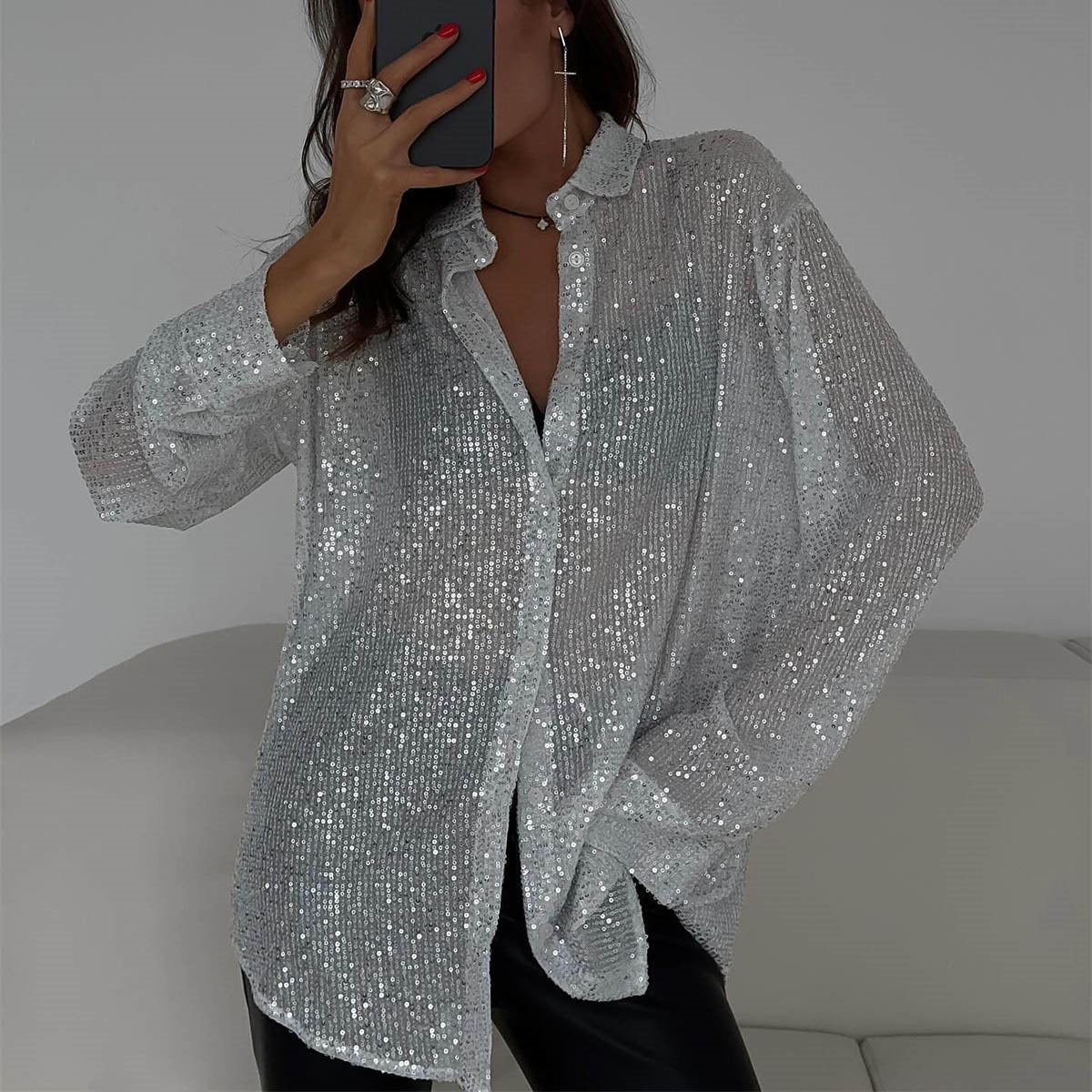 Caroline - Übergroße Paillettenjacke mit Knöpfen