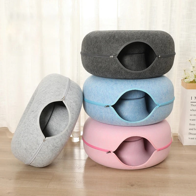 CozyNest - Bequeme donut-förmige Filz-Katzenbett