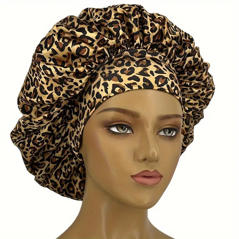 Leopardmusterte Seiden-Schlafmütze für Damen – Weich & Schützend Haube | 1+1 Gratis